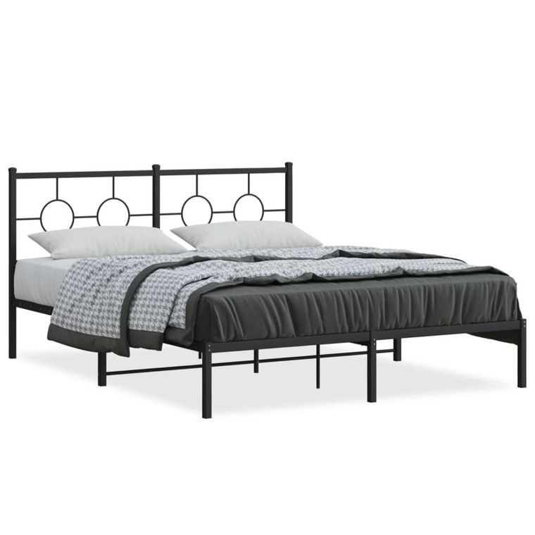 Metal Bed Frame without Mattress with Headboard Black 59.1"x78.7