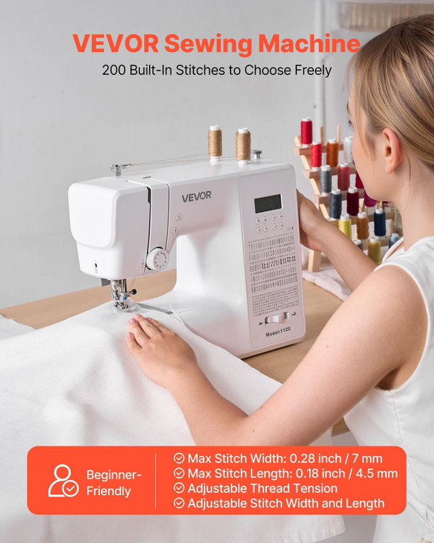 Computerized Sewing Machine, 200 Stitch Applications, with LCD Screen, Foot Pedal and LED Light, He