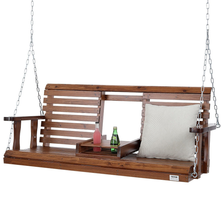 Wooden Porch Swing 5 ft, Patio bench swing for Courtyard & Garden, Upgraded 880 lbs Strong Load Cap