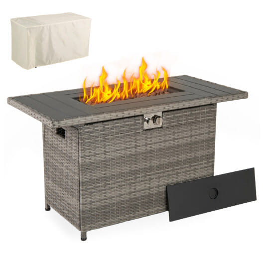 44.5 Inch Propane Fire Pit Table Rattan Gas 2-in-1 with Stainless Steel Burner-Gray - Color: Gray