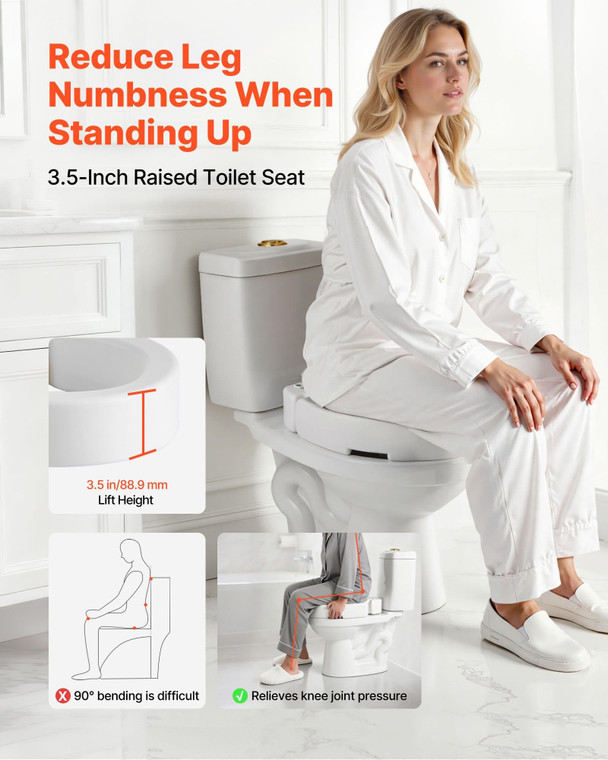 Raised Toilet Seat, 300 lbs Load Capacity, 3.5-Inch Lift Height, Commode Elevated Toilet Seat Riser
