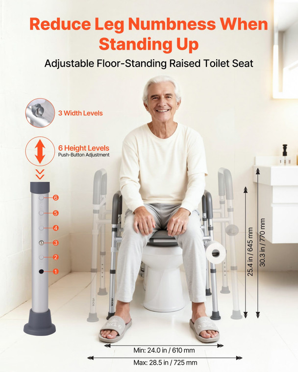 Raised Toilet Seat with Arms, 400 lbs Load Capacity, Adjustable Height and Width, Commode Cushion P