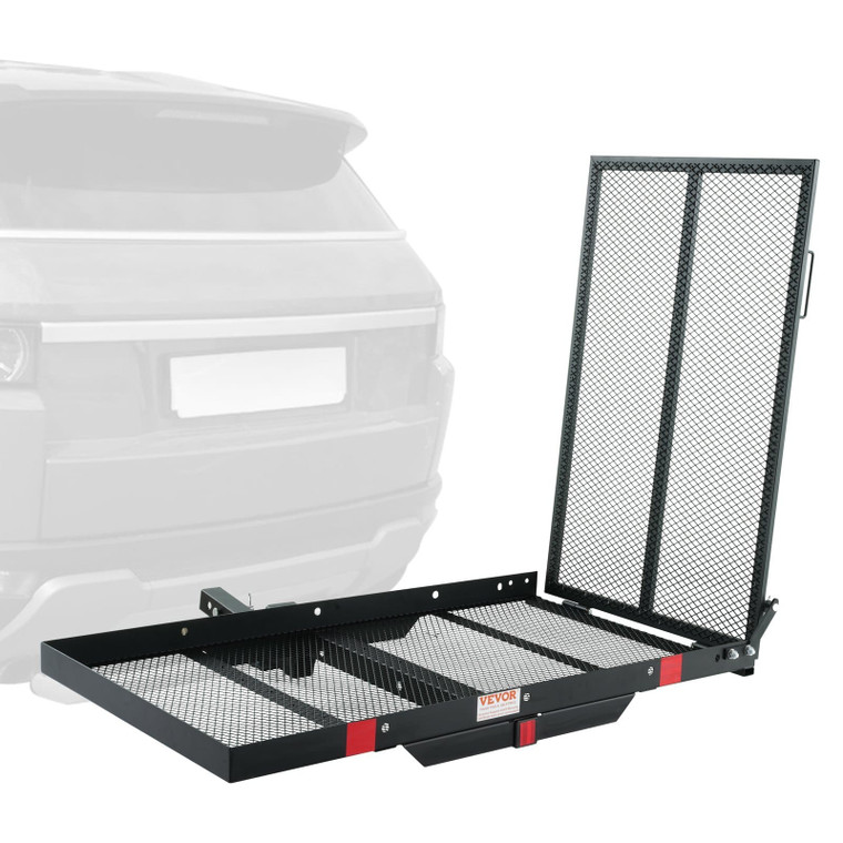 Hitch Mount Cargo Carrier, 45.3" x 25.6" Iron Hitch Cargo Rack with Folding Ramp, Hitch Rack Basket