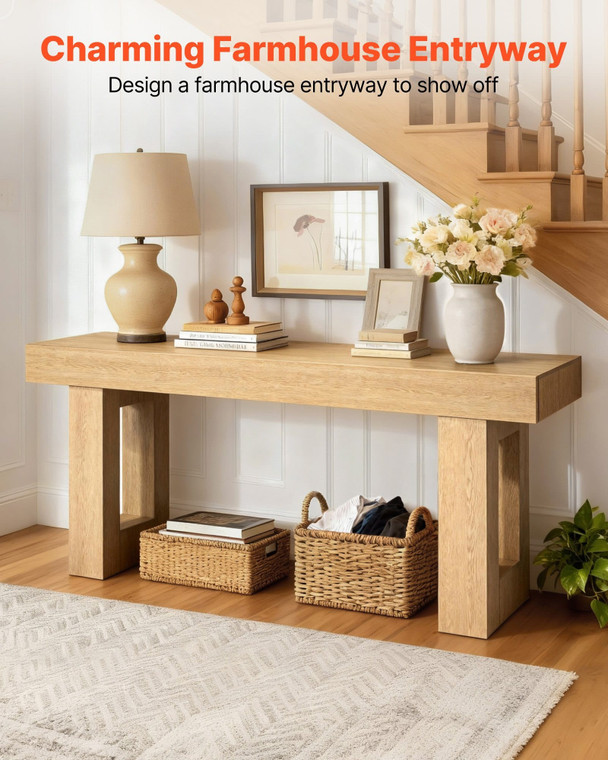 63 in Console Table, Farmhouse Desk Behind the Couch, Wooden Rectangle Entrance Desk, Narrow Long S