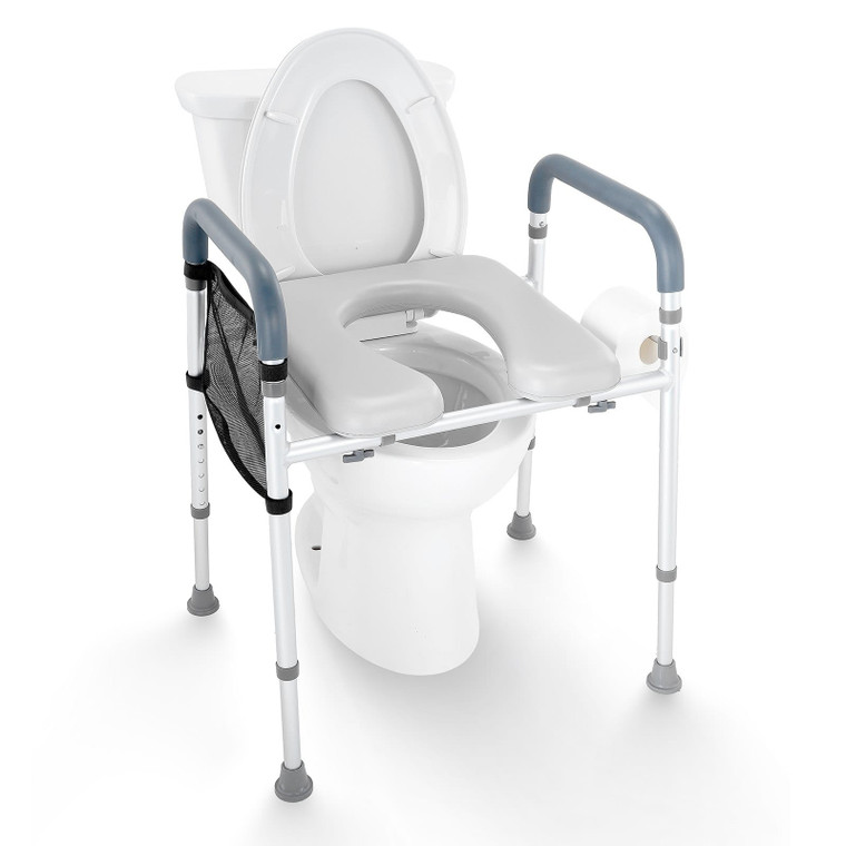 Raised Toilet Seat, 7-Position Height Adjustment 19.3" - 25.2", 350lbs Weight Capacity, with Comfor