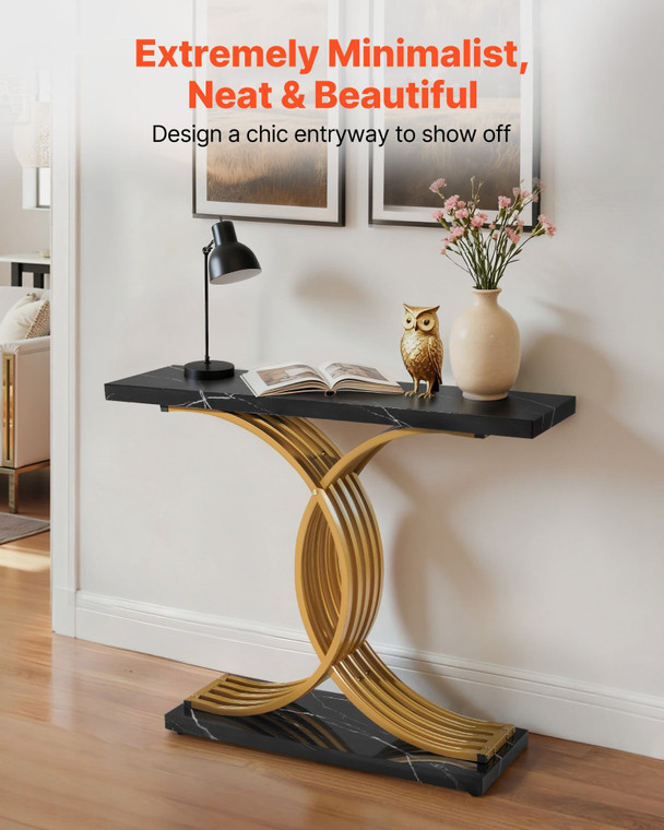 39 in Gold Console Table, Modern Desk Behind the Couch, Wood Rectangle Entrance Desk, Narrow Long S