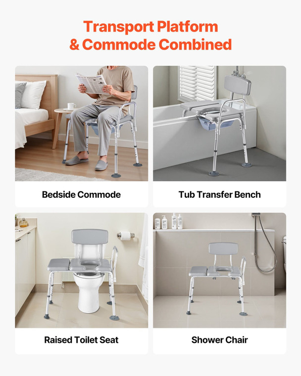 Bedside Commode Chair, 500 lbs Weight Capacity, 4-in-1 Portable Toilet and Raised Toilet Seat with 