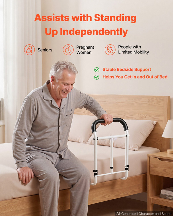 Bed Rail for Elderly Adults 200LBS Loading Bed Side Assist Rail, High-Strength Steel Bedside Cane f