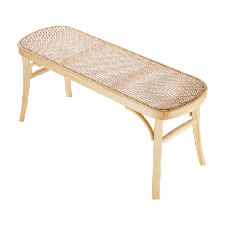 Rattan Bench, 43.3" Wooden Rattan Bench, Entrywway Bench with Oak Wood Legs, Bedroom End of Bed Boh