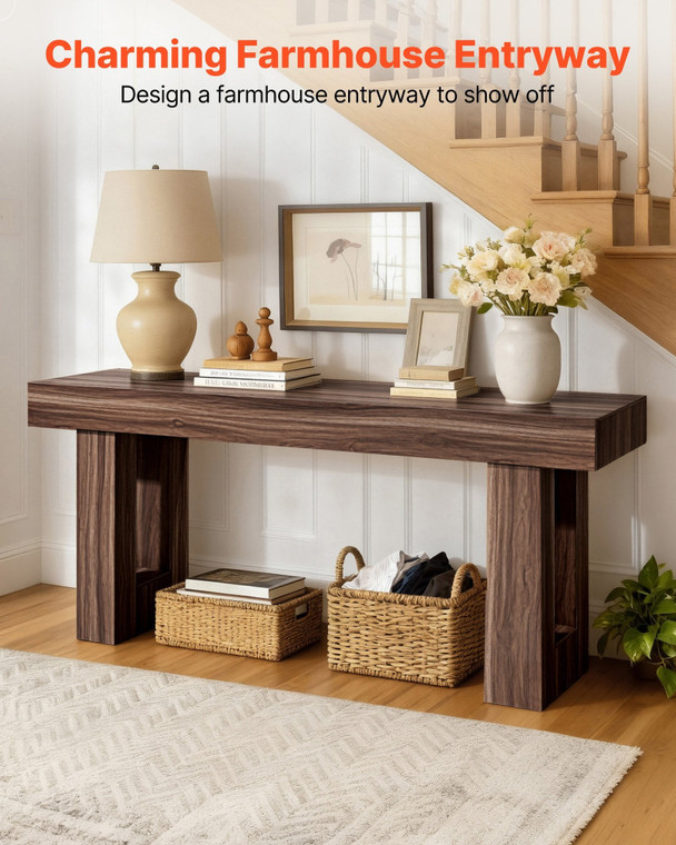 63 in Console Table, Farmhouse Desk Behind the Couch, Wooden Rectangle Entrance Desk, Narrow Long S