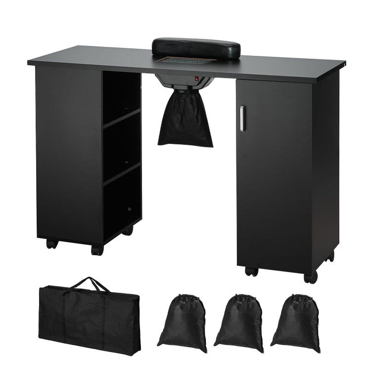 Manicure Table, Nail Table Station with Electric Dust Collector, Moveable Nail Tech Desk with 8 Whe