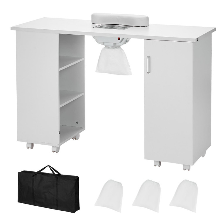 Manicure Table, Nail Table Station with Electric Dust Collector, Moveable Nail Tech Desk with 8 Whe
