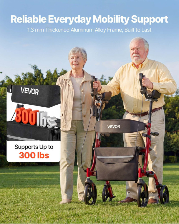 Rollator Walker with Seat for Seniors, Foldable Rolling Walker, Lightweight Aluminum Mobility Walki