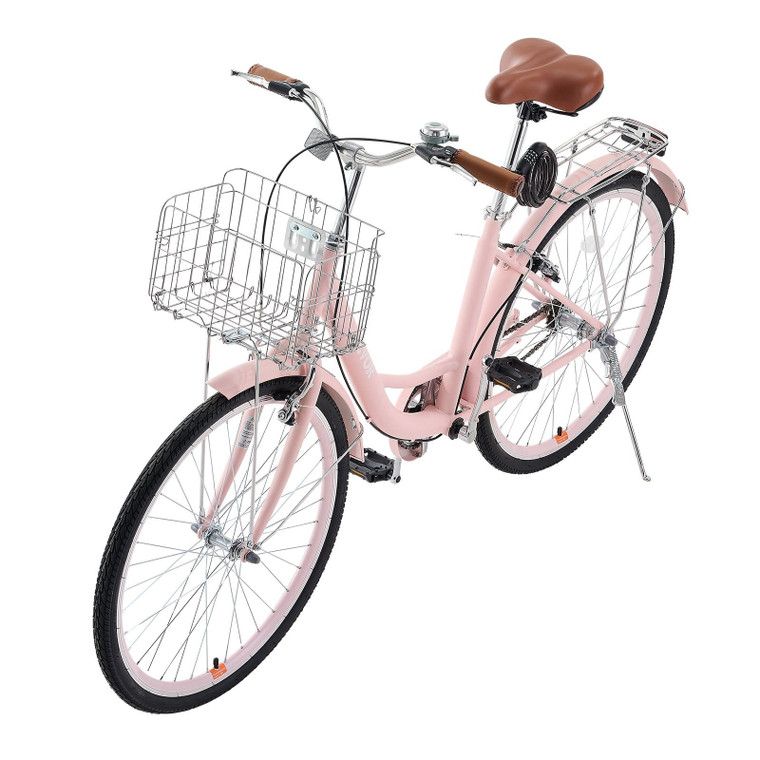 Cruiser Bike, 1-Speed, 26-Inch Pink Beach Cruiser Bike with Large Capacity Basket and Rear Rack, Se