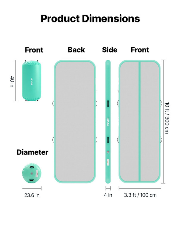 Inflatable Gymnastics Air Mat with Air Barrel 10 ft Training Mats, 4 inches Thick Sturdy Tumble Tra