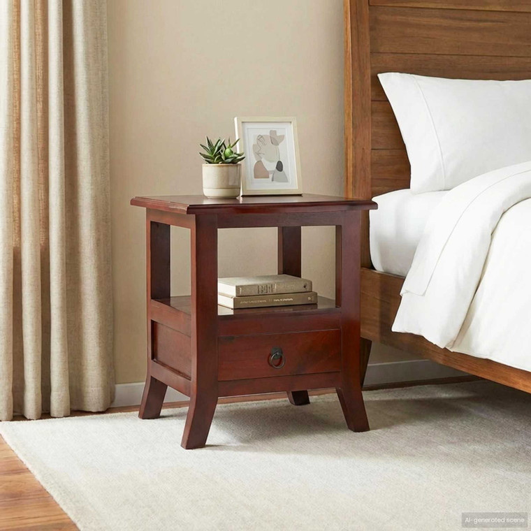 Bedside Cabinet with Drawer Brown 15.75 x 15.75 x 17.91 in