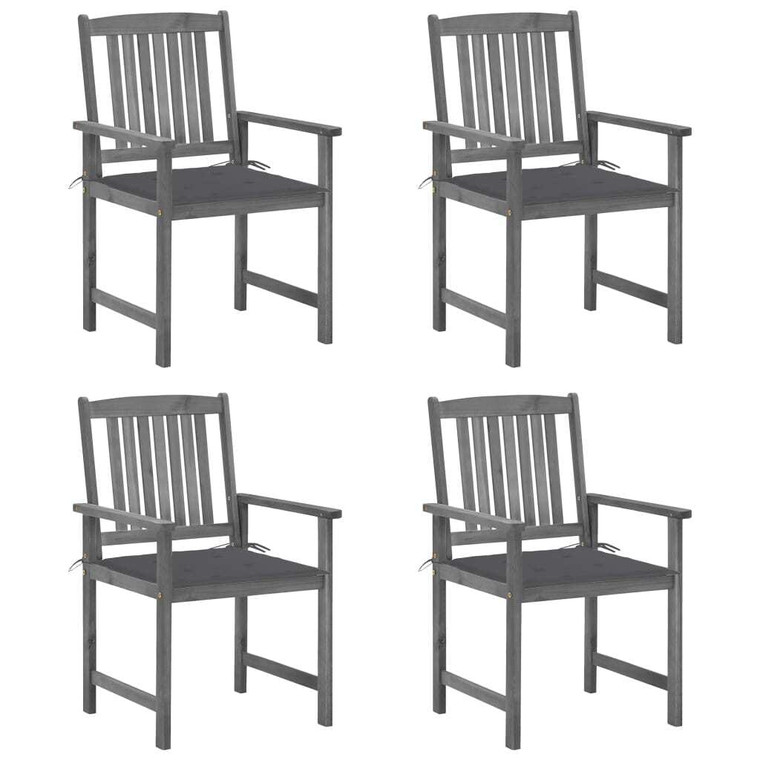 Patio Chairs with Cushions 4 pcs Gray Solid Acacia Wood