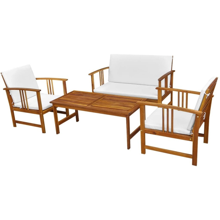 4 Piece Patio Lounge Set with Cushions Solid Acacia Wood