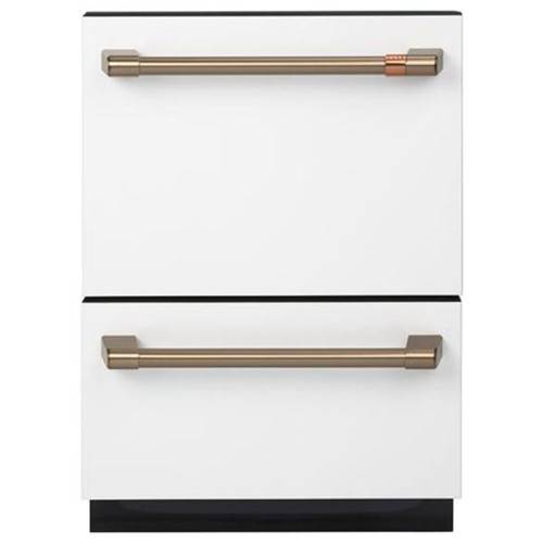 Cafe 24" Matte White With Brushed Bronze Dishwasher Drawer - CDD420P4TW2
