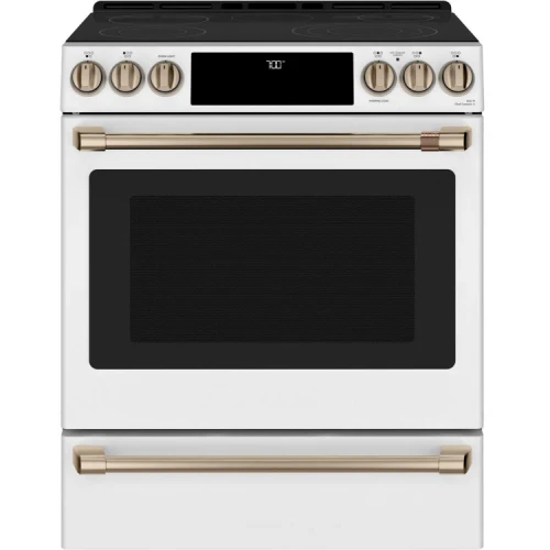 Cafe 30" Matte White Smart, Front-Control, Radiant & Convection Slide-In Electric Range - CES700P4MW2