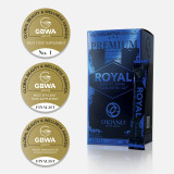 Box of Organo Royal Black Coffee featuring premium Arabica coffee infused with Ganoderma, Cordyceps, and Lion’s Mane mushroom blend in single-serve sachets