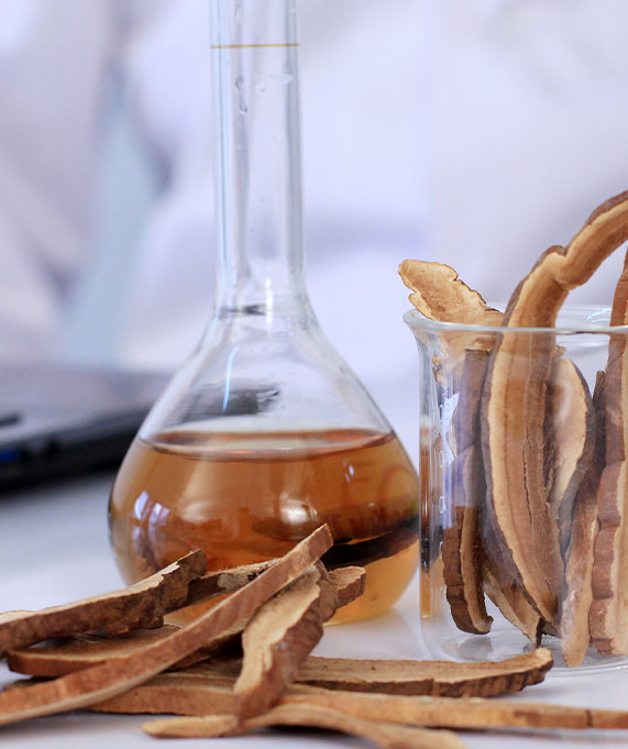 Flask instrument with try ingredients in beaker.
