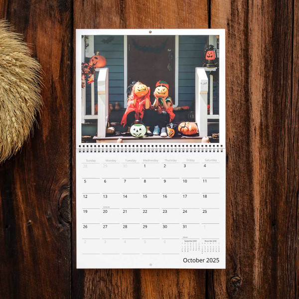Bring the spirit of Halloween to your wall calendar with festive photos of costumes, pumpkins, and trick-or-treating fun Bring the spirit of Halloween to your wall calendar with festive photos of costumes, pumpkins, and trick-or-treating fun