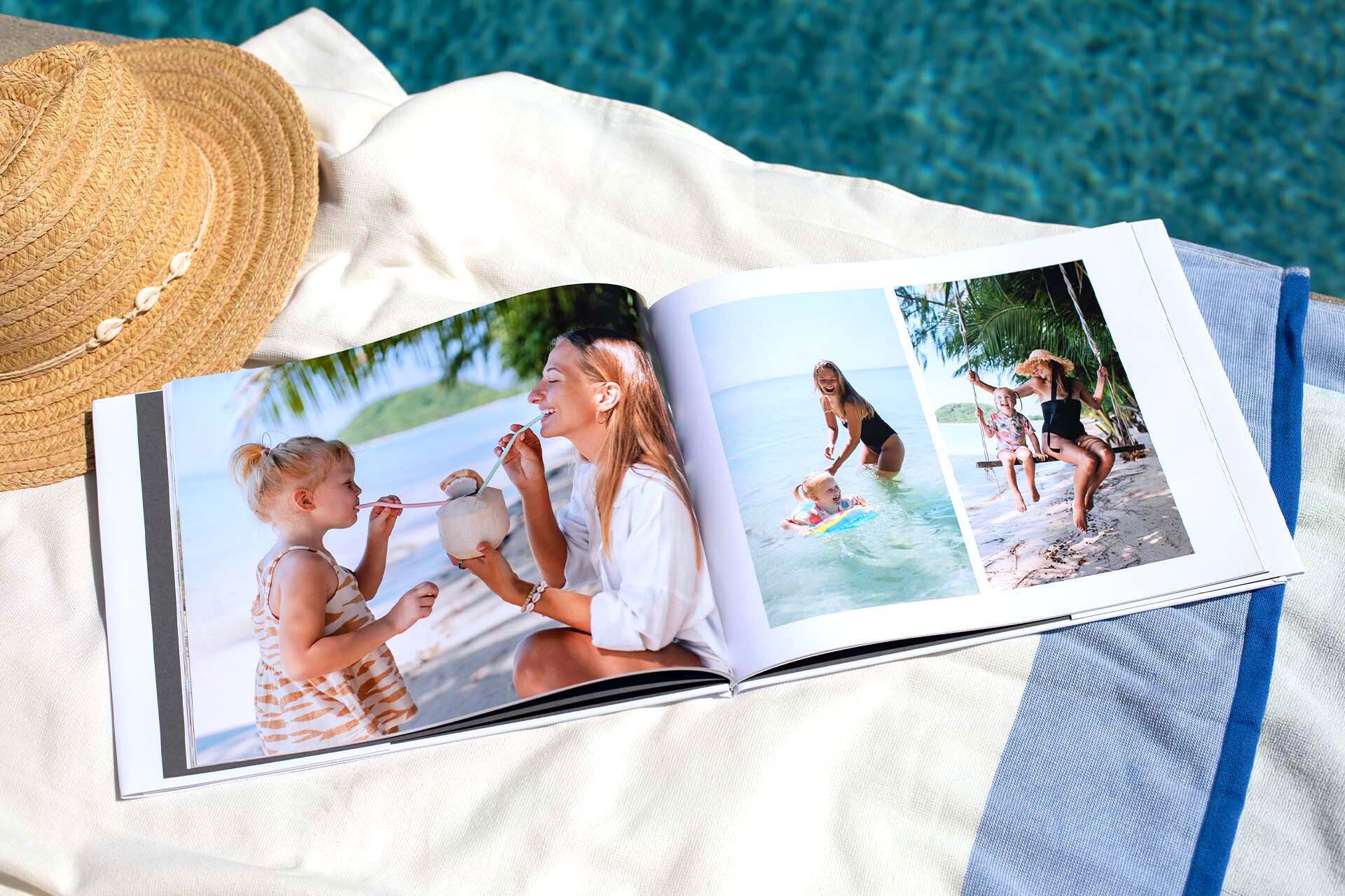 Hardcover photo book filled with vibrant summer memories from a mother-daughter adventure