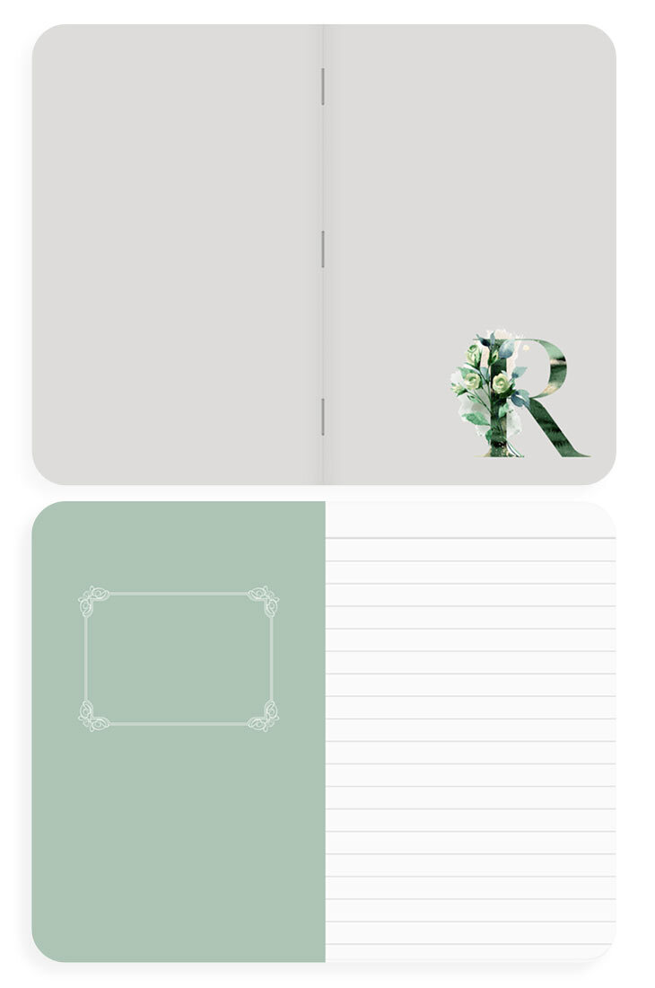 Elegant notebook design with subtle monogram details and accents.