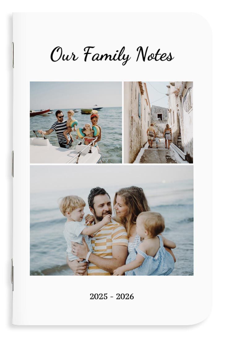 Warm, family-themed memo book for preserving shared memories and stories.