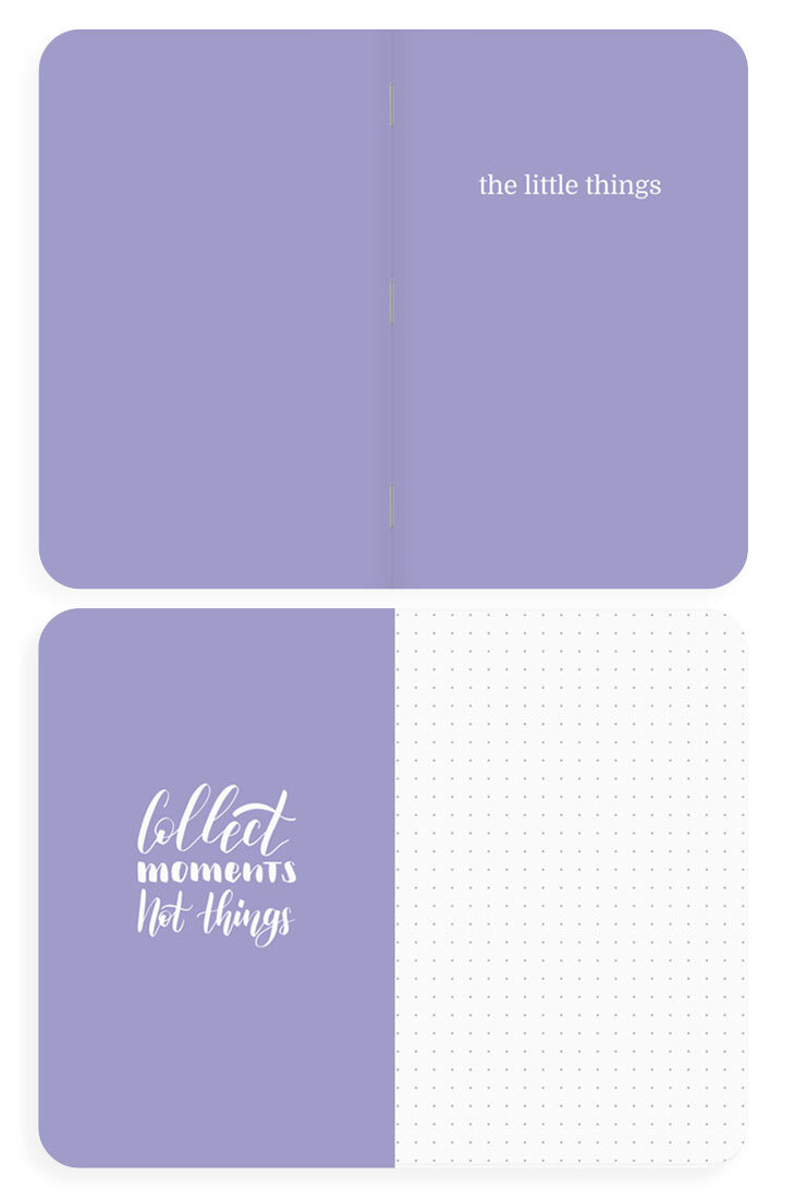 Minimalist notebook design celebrating daily joys and small moments.