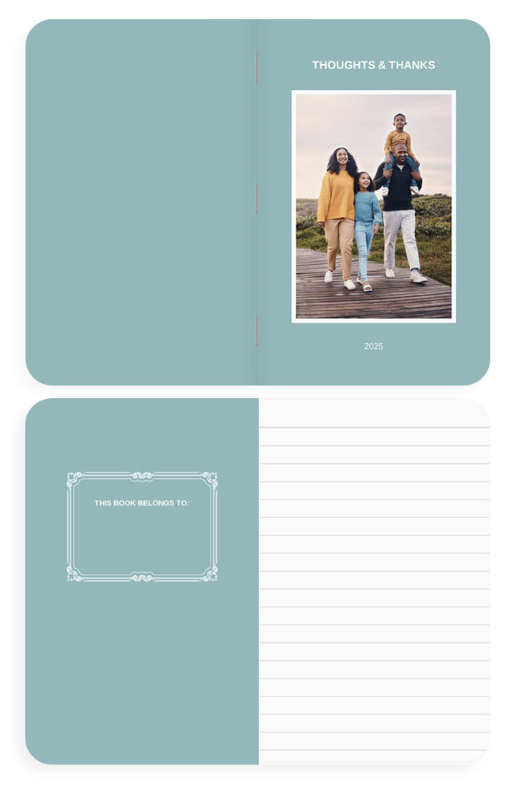 Memo book cover for gratitude journaling and positive affirmations.