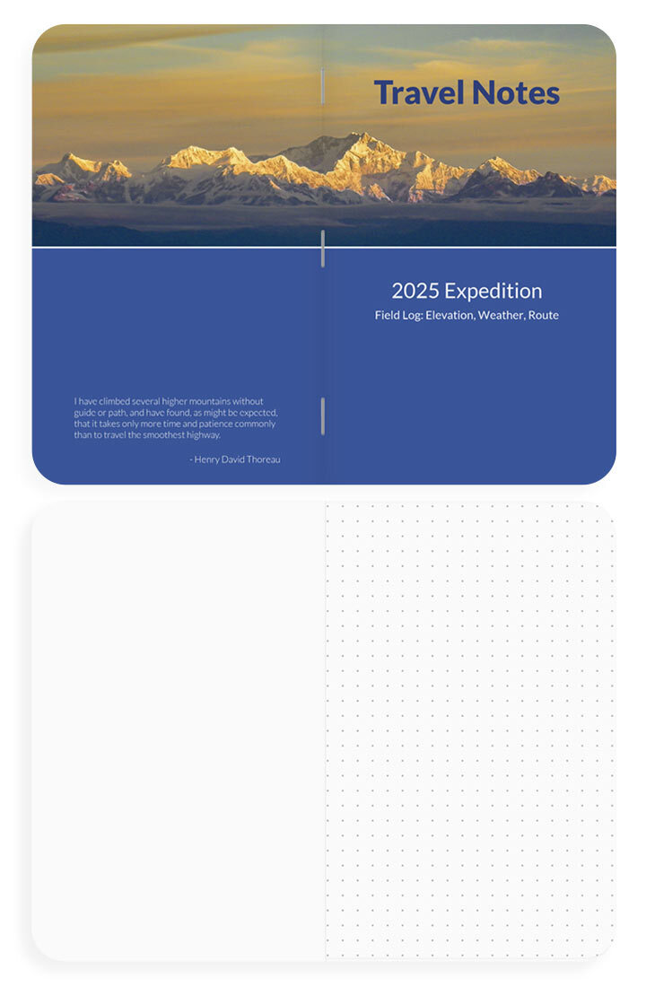 Classic notebook look for recording travel details, itineraries, and reflections.