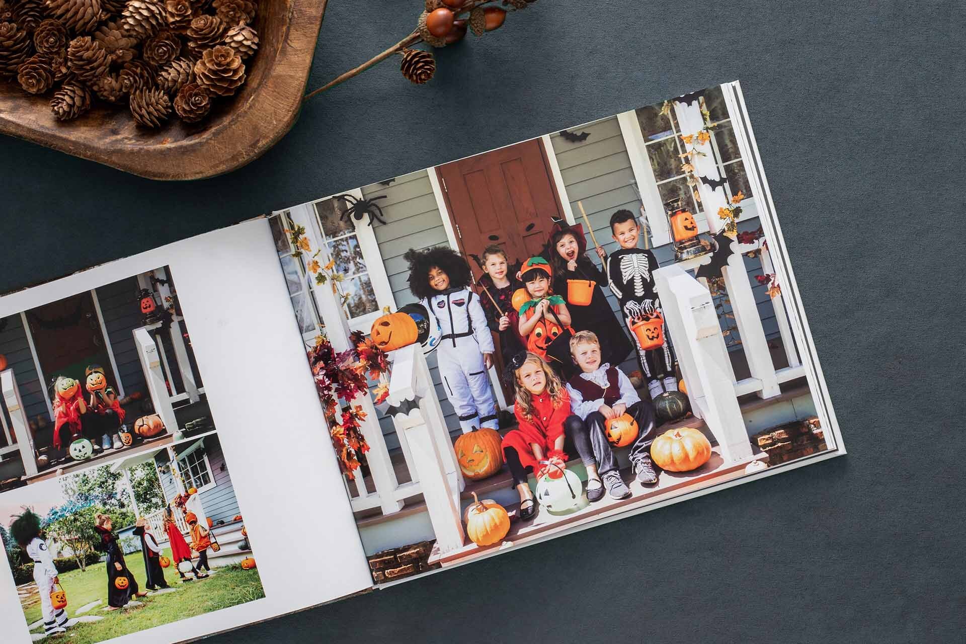 Preserve your trick-or-treat memories and haunted house adventures in a premium photo book that’s as festive as the season itself