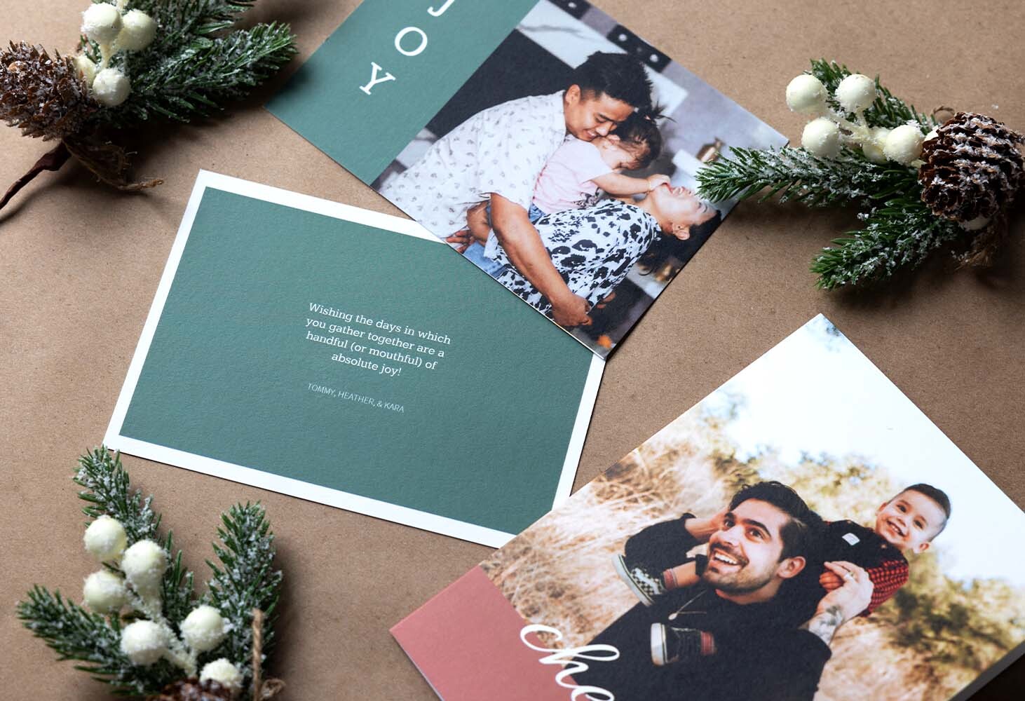 Share love and gratitude this season with custom holiday cards that combine your photos with festive, heartfelt messages