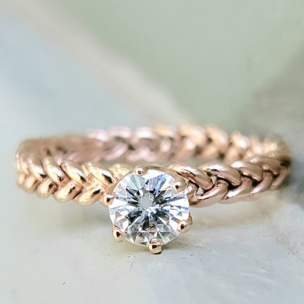 Rose gold braided sales engagement ring