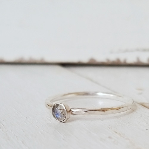 Labradorite Stacking Ring - Hammered Band Labradorite Stacking Ring - Hammered Band