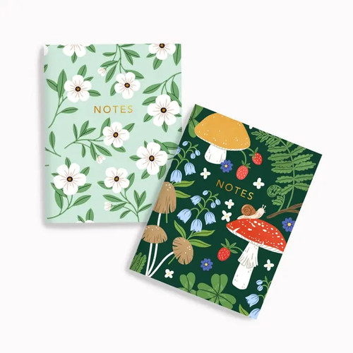 Mushrooms + Minty Floral Pocket Notebooks