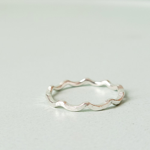 Oceanside Wave Band stacking ring in sterling silver with hammered texture