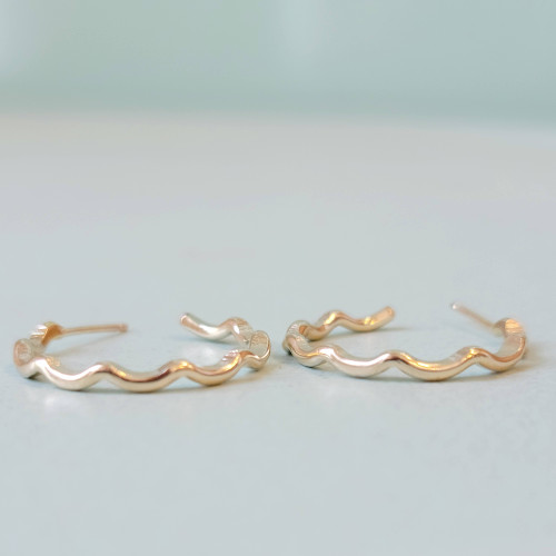 Rolling Wave Oceanside Hoops - 14k Yellow Gold Filled Rolling Wave Oceanside Hoops - 14k Yellow Gold Filled