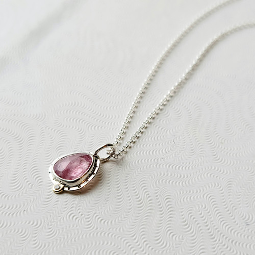 Dusky Rose Spinel and Earth Mined Diamond Talisman Necklace