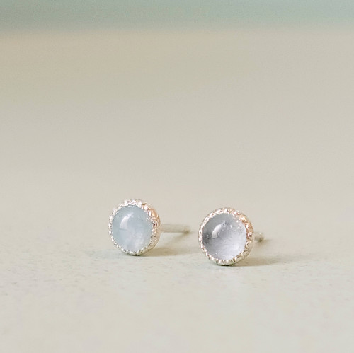 Oceanic little aquamarine studs. So dainty at only 4mm, and accented with millegrain detailing. Available in your choice of sterling silver or 14k gold filled.  Oceanic little aquamarine studs. So dainty at only 4mm, and accented with millegrain detailing. Available in your choice of sterling silver or 14k gold filled.