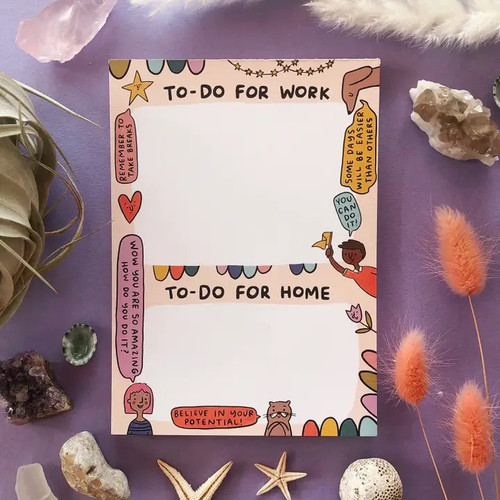 Separate your work and home to-dos with this sweet notepad by Abbie Ren.
Size: 5x7 inches
50 tear-away pages!
Printed in the USA Separate your work and home to-dos with this sweet notepad by Abbie Ren.
Size: 5x7 inches
50 tear-away pages!
Printed in the USA