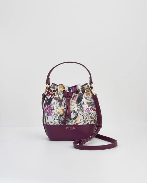 Floral Engravings Bucket Purse in Plum