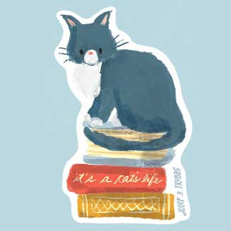 Cat Sitting on Books Sticker Julep and Trubbs