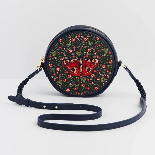 Butterfly Navy Embroidered Circle Bag