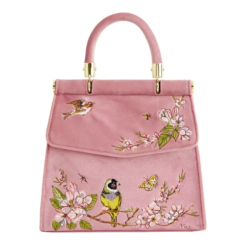 Morning Song Bird Embroidered Mini Velvet Tote