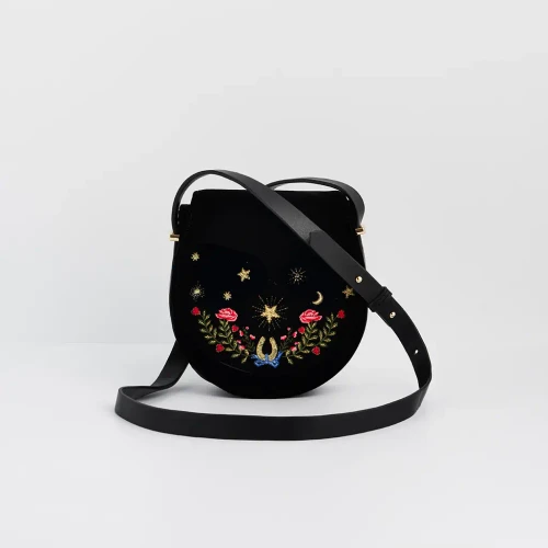 Dove and Floral Star Black Velvet Saddle