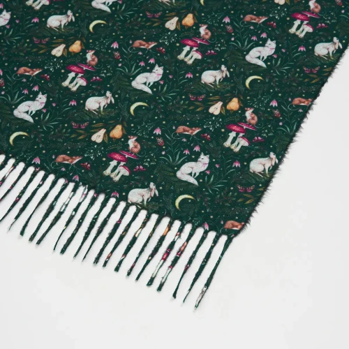 Niva Long Fringed Scarf in Forest Green