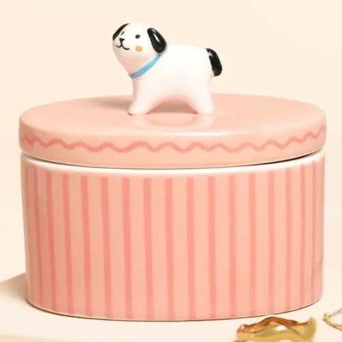 Pink Oval Dog Trinket Pot